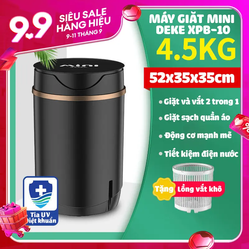 Máy giặt mini bán tự động DEKE XPB-10 giặt đảo chiều cực sạch tiết kiệm điện nước diện tích cho sinh viên - gia đình ở t Làm Sạch may giat 2