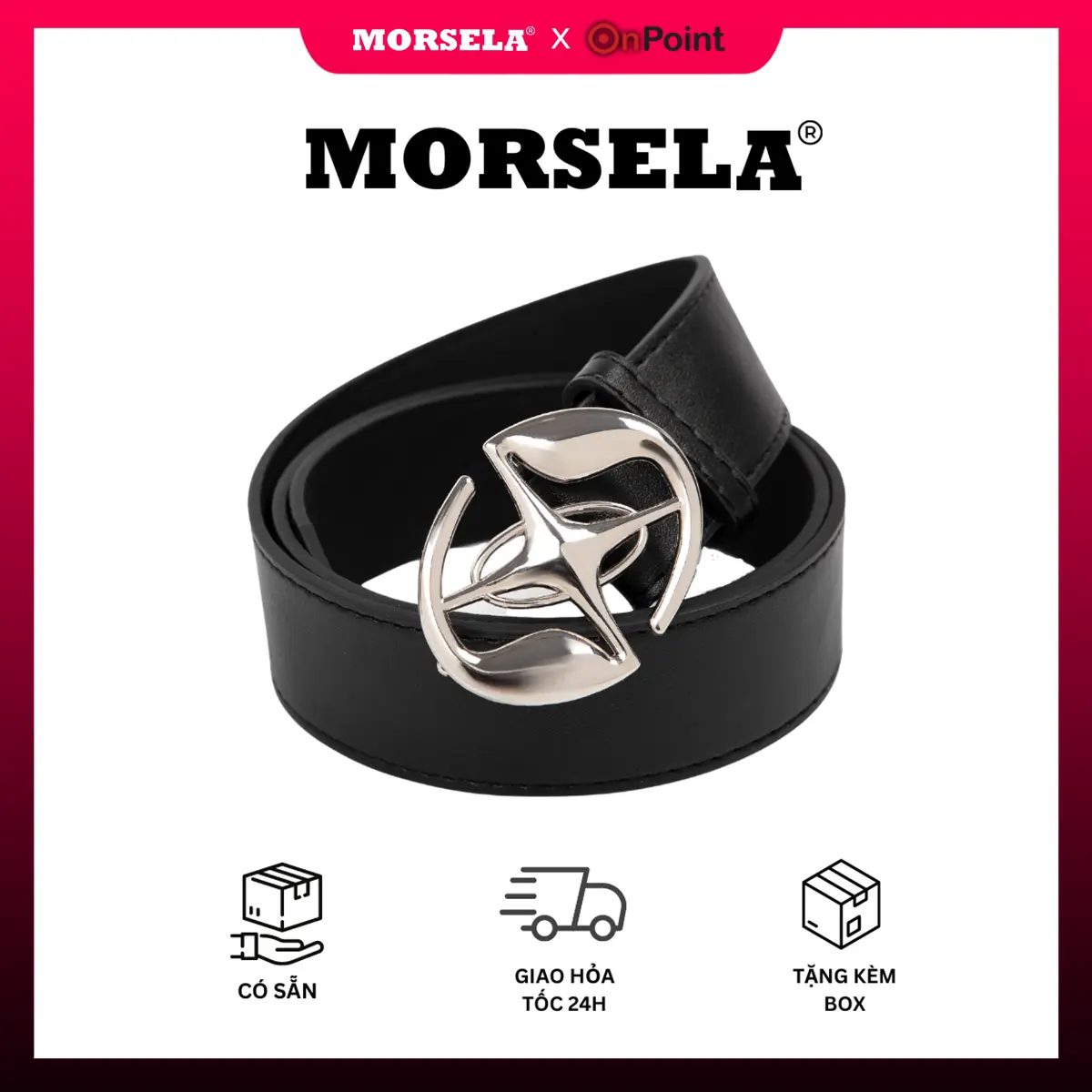 Thắt lưng da MORSELA hợp kim hình hành tinh Y2K đen cho nam nữ - Titan
