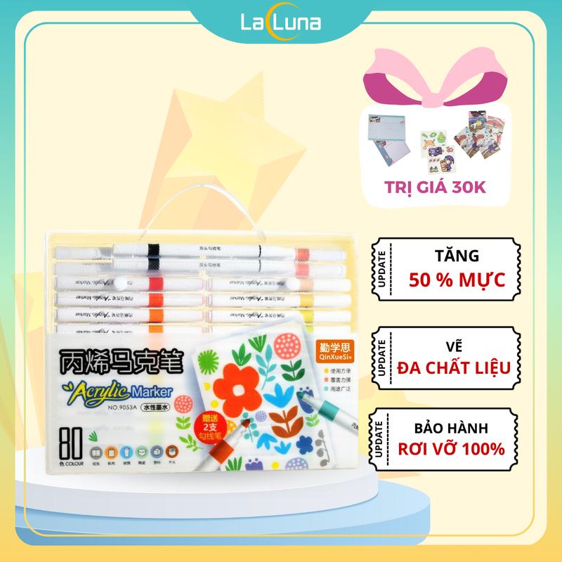 Bút Màu marker Acrylic sơn đánh dấu Lalunavn nhiều mực hơn bộ 12 24 36 48 60m hộp nhựa xách tiện dụng B196