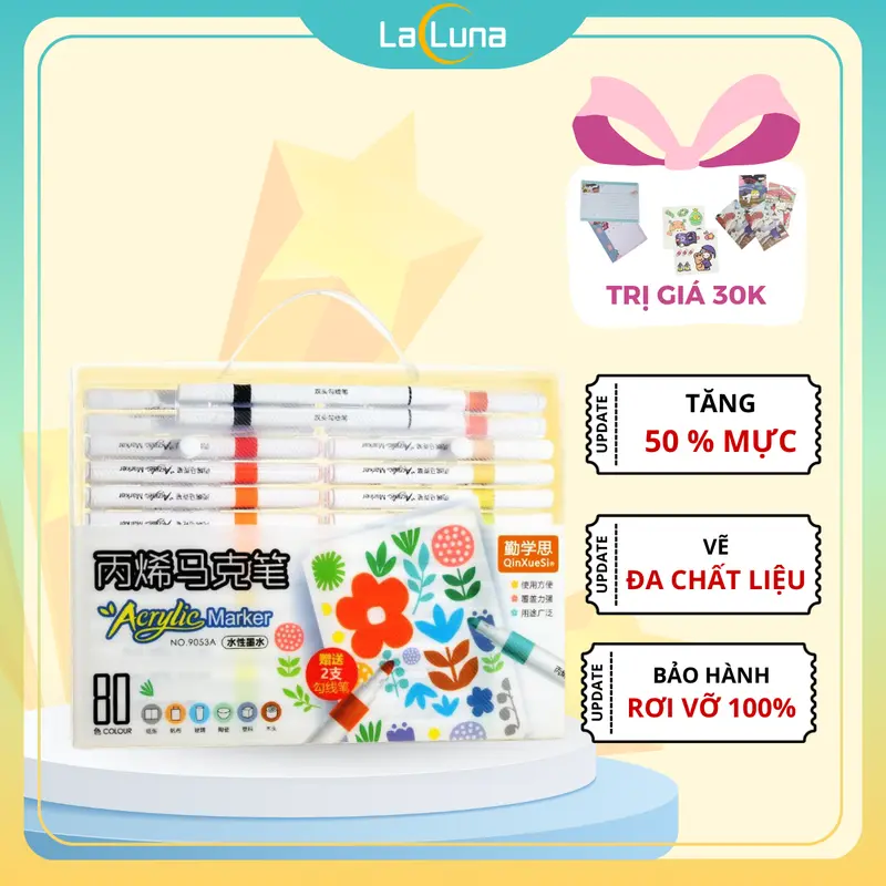 Bút Màu marker Acrylic sơn đánh dấu Lalunavn nhiều mực hơn bộ 12/24/36/48/60m hộp nhựa xách tiện dụng B196 0
