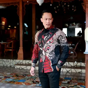 Kemeja Batik Solo Pria Motif Abimanyu Merah Katun  Premium Cowok Lengan Panjang Pendek Fit Kondangan Mewah Baju Nyaman Hem