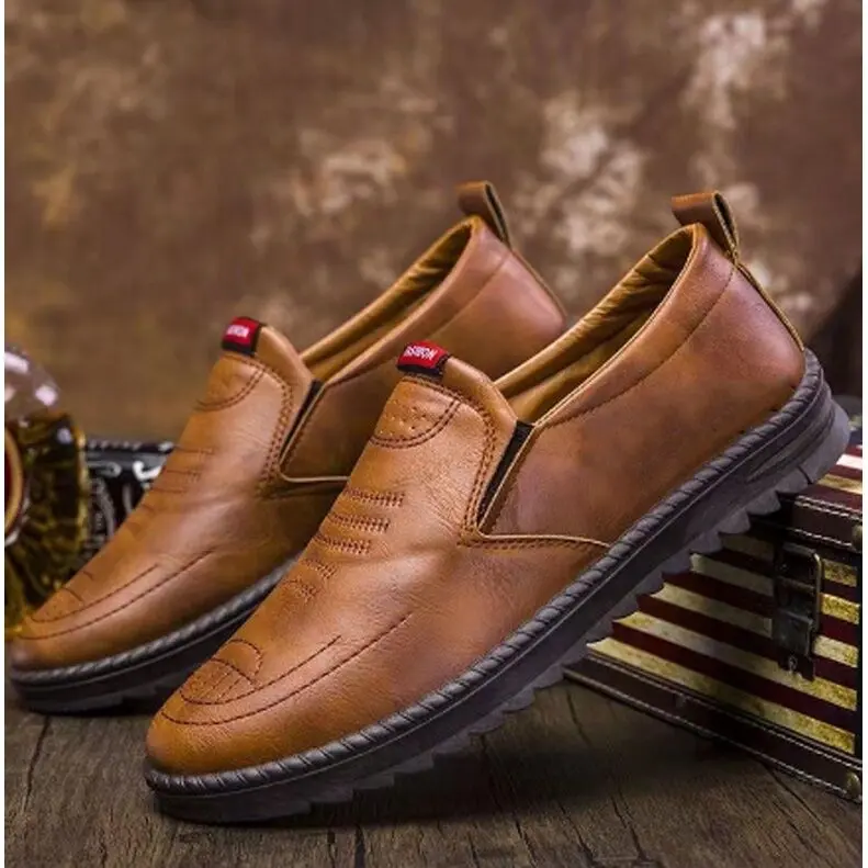 Kasut Lelaki Sneaker PU Loafer Shoes Fashion Outdoor Shoes Coklat Flat Kasual Men