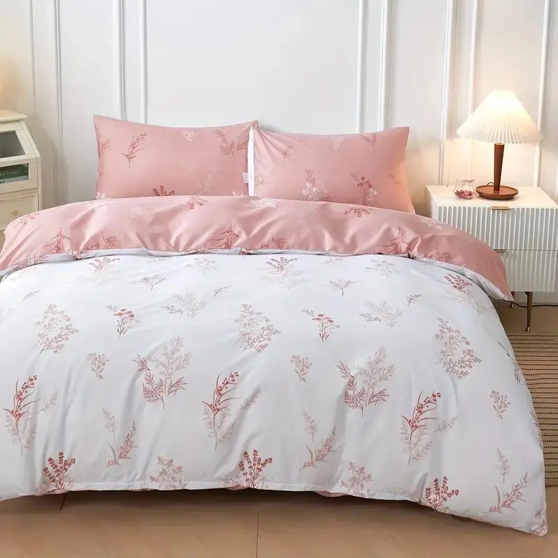 Floral Print Duvet Cover Set, 3 Counts/set Including 1 Count Duvet Cover & 2 Counts Pillowcase, Soft Comfortable Bedding Set for Home Bedroom, Christmas Gifts, Christmas Decorations