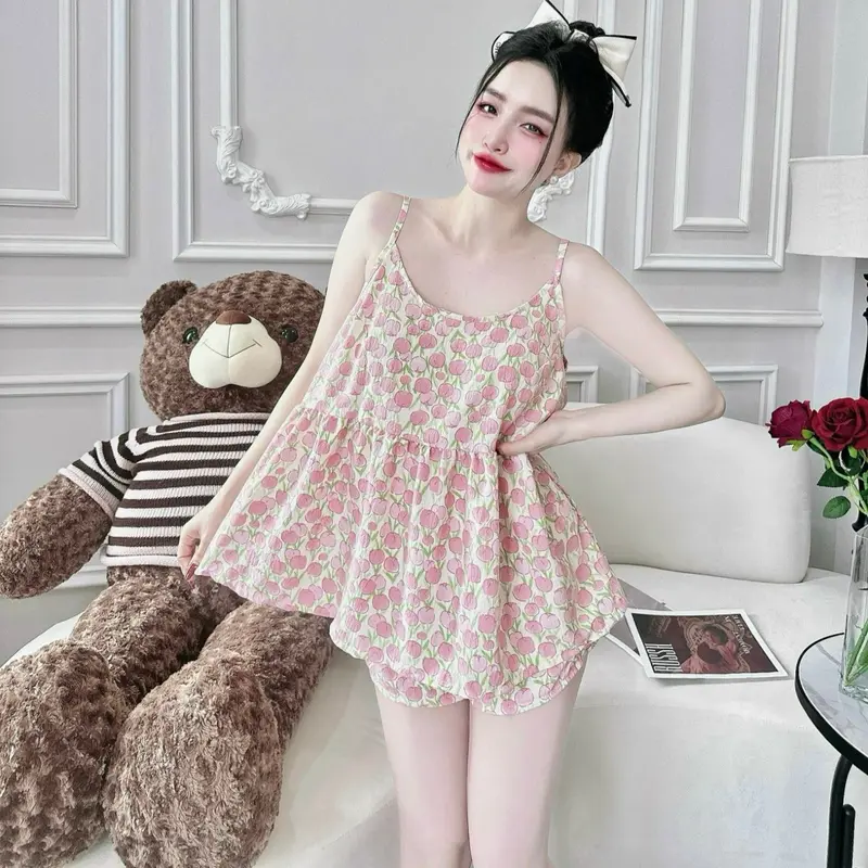 Đồ bộ  hai dây Tùng xèo , chất Đũi sốp mềm mát kiểu dáng xòe rộng rãi thoải mái phom 40kg_60kg 3