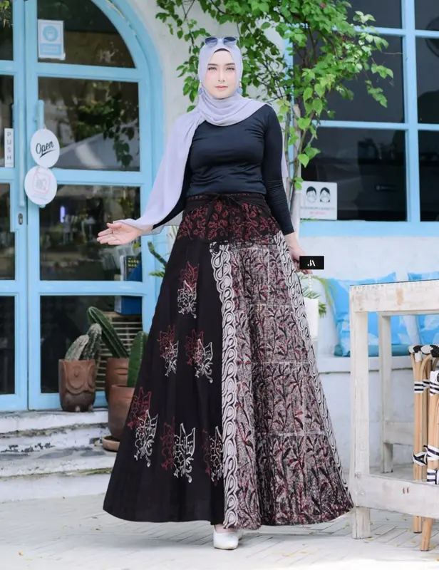 Rok Batik Payung Jumbo Cap Bawahan Batik Dewasa Kondangan Dewasa Wanita Kebaya Panjang Terbaru A-Line karet  katun Motif 6