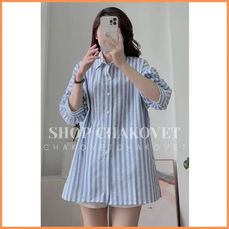 Áo sơ mi kẻ sọc nữ dài tay A8362 phong cách vintage Hàn Quốc, form rộng mặc đi chơi cực cá tính siêu xinh - CHAKOVET 4