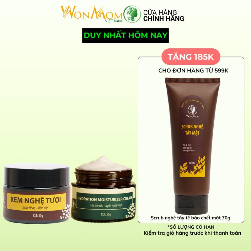 Combo 2 Món Skincare Làm Đẹp Da Chăm Sóc Da Nữ Ngừa Thâm Nám & Cấp Ẩm Ngừa Mụn (1 kem nghệ tươi + 1 kem dưỡng ẩm ngừa mụn)