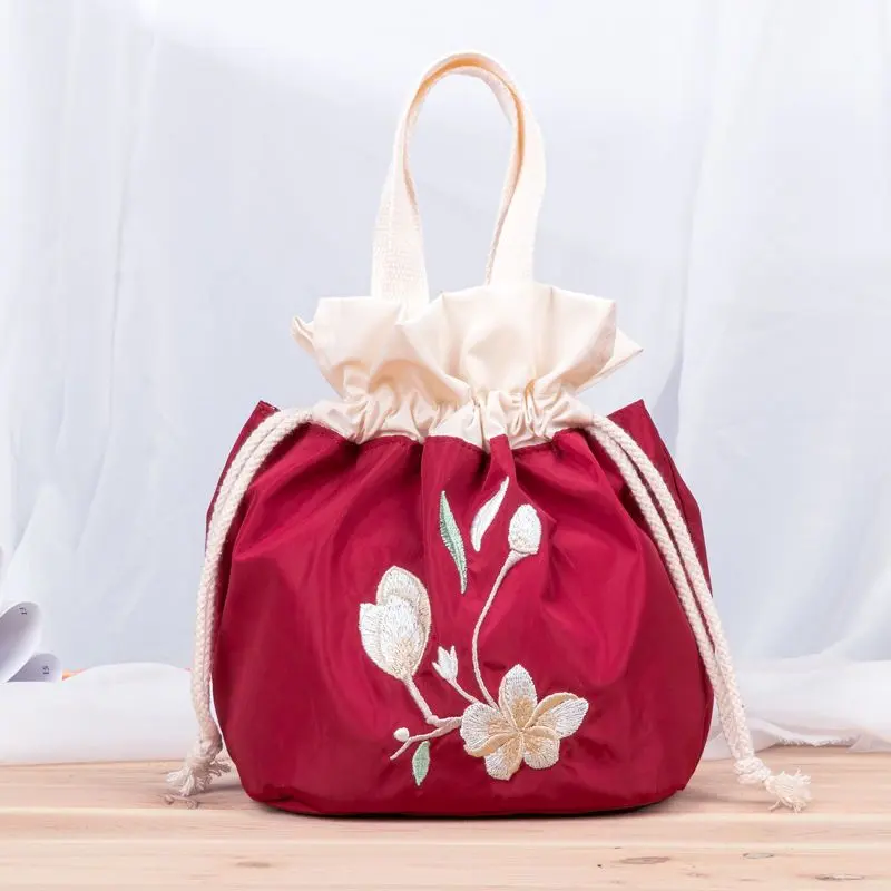 Túi Bucket Hanfu Thêu, Túi Vải Lụa Cổ Điển Túi Xách Thêu, Túi Đựng Điện Thoại Di Động Dễ Phối Đồ, Mới Cho Tháng 4-2022