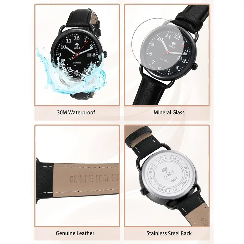 【O.M.J Official】Jam Tangan Netral Original Terbaru Strap Kulit Asli Seri G049 Neutral Watches 6