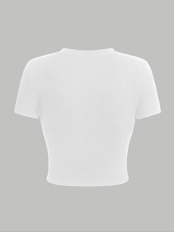 Women's Cherry & Lip Print Short Sleeve Tee, Casual Round Neck Crop T-shirt, Ladies Summer Clothes for Daily Wear 4