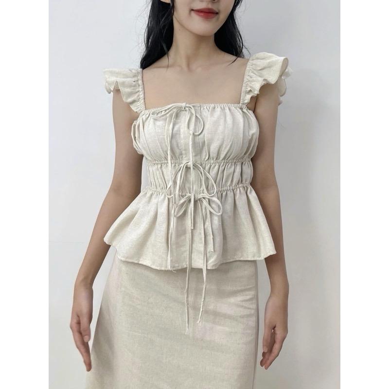 Áo Linen Cánh Tiên Bo Thân Cột Nơ [Một Mẩu House]