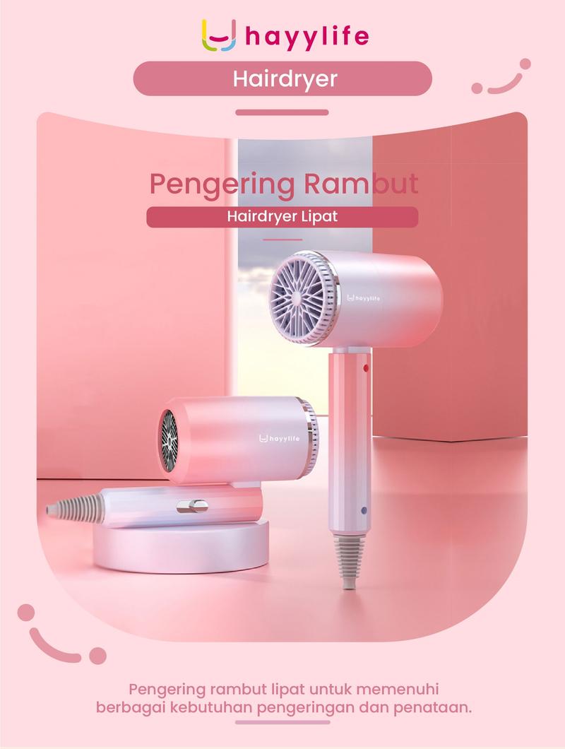Product Introduction of Hayylife Hairdryer Lipat - Mini Angin Kuat Tidak Bising Blueray Pengering Rambut Cepat Kering HL-DBA595 22