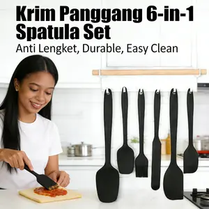 Set Peralatan Dapur Kukus Kuas Minyak 6 Buah + Spatula Krim Kue, Alat Memanggang Kualitas DFY Terbaik 100% Akuatik, Model XYZ, Panjang 30cm, Lebar 20cm
