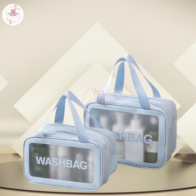 Túi đựng mỹ phẩm Washbag 2 ngăn, chất liệu PVC trong suốt phối da PU, chống thấm nước, khóa kéo mượt, Bag Nam Nữ tuidung myphamtrongsuot túi  đựng Waterproof Make-up Bags