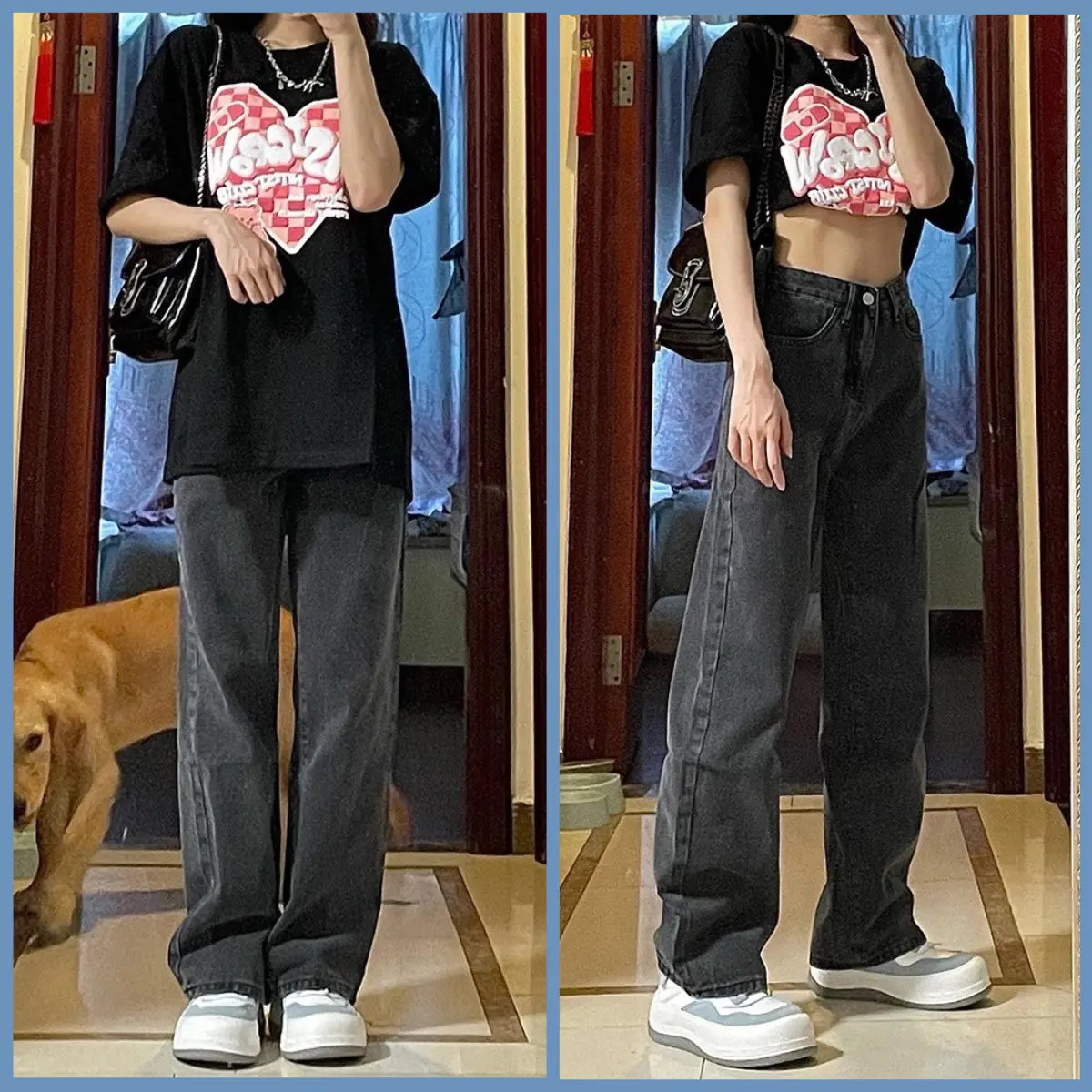 Quần Jeans Ống Rộng Nữ Chất Bò Màu Xám Khói Siêu Hot 00