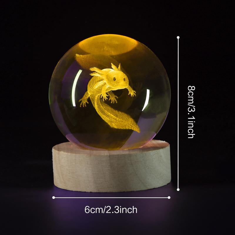 3D Crystal Glass Ball Night Light, USB Powered Amphibious Axolotl Design Decorative Light, Desk Ornament Light For Bedroom Living Room Decor 1