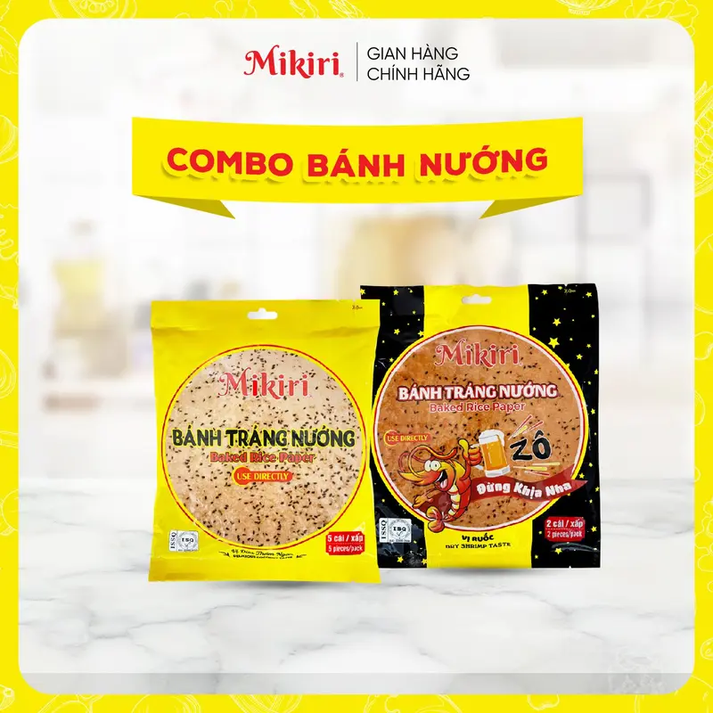 Combo lựa chọn - Bánh tráng nướng Mikiri vị Dừa x 130g (5 bánh/gói), vị Ruốc x 50g (2 bánh/gói) - Ăn liền - ăn vặt cho mọi nhà 0