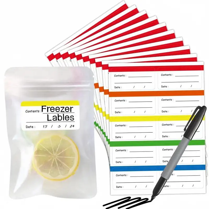 Freezer Labels, 10 Sheets/100pcs Food Storage Labels Stickers, Removable Meal Tags Stickers for Home Kitchen Dining Room Picnic Camping(without Pen) 0