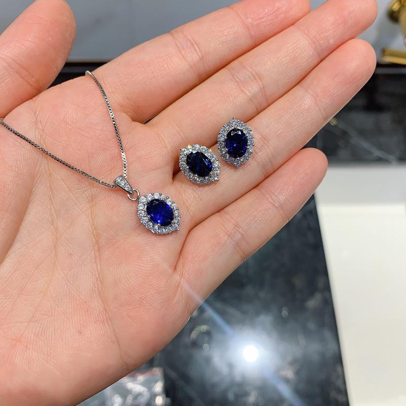 Product Introduction of TopKiss Exquisite Artisan Crafted Gemstone Jewelry Set - Simulated Blue Glass Colorful Gemstone Earrings, Ear Studs, and Pendant Set 6