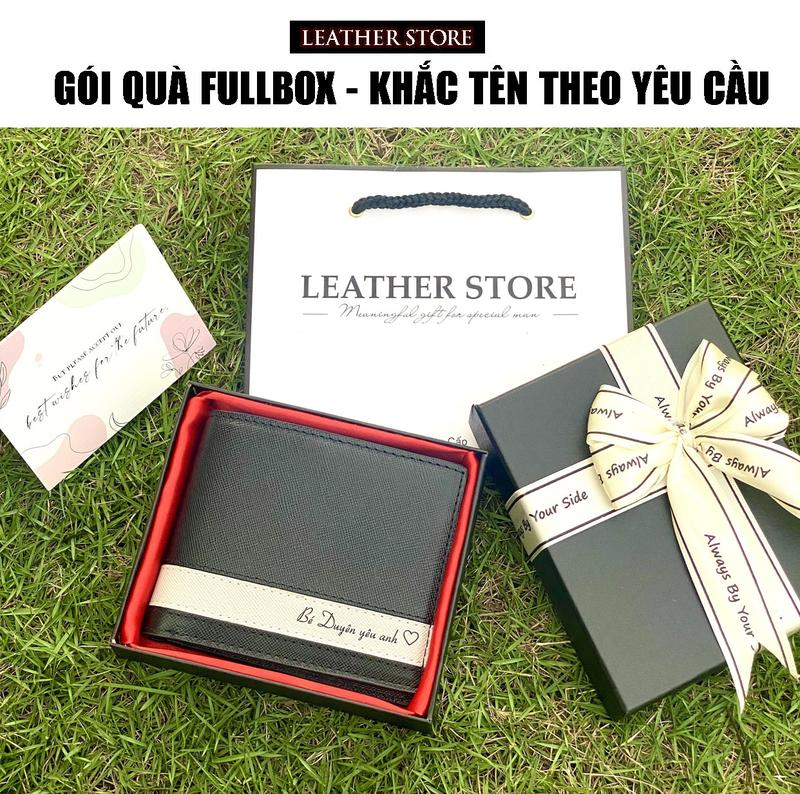 [ Fullbox Đã Gói Quà ] Ví Nam Khắc Tên Theo Yêu Cầu Da Bò Saffiano Sang Trọng Cao Cấp Dáng Ngang Đứng Màu Đen Xanh Kích Thước 9.5x11cm Bảo Hành 24 Tháng Gói Quà Tặng Hộp Nơ & Túi Thiệp Viết Quà Tặng Sinh Nhật Ý Nghĩa Cho Người Yêu, Chồng, Bố hoặc Bạn Bè..