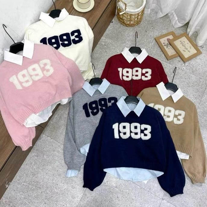 Sét 2 món áo len tay dài số 1993 phối sơ mi mẫu mới nhất mùa đông chuẩn hàng QCCC dành cho nữ Women Top Cổ Tròn Dài Tay - Njnkyumy Shop 2