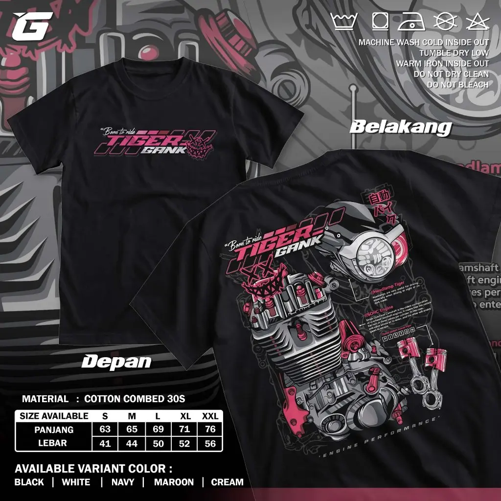 ARTAKAOS - Kaos Racing Tiger Gank Born To Ride Baju Distro Motor Herex Honda Gank CB GL MP Tshirt Otomotif GBA5371 Cocok untuk Pria & Wanita