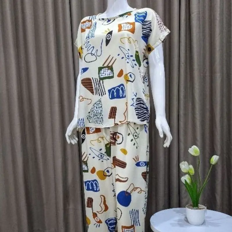 Baju Tidur Wanita Piyama Rayon Babydoll Rayon Motif Shop