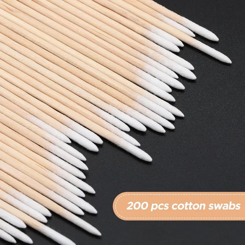 200 Count Cotton Swabs-Double Swabs with Pointed Tip, Wood Sticks, Cotton Tipped Applicators-Ideal for Tattoo Supplies, Makeup Cosmetics (10cm) 5