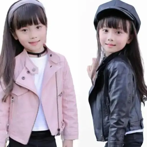 Jaket Semi Kulit Anak Santai Polos Slim-fitting Perempuan Pakaian 0