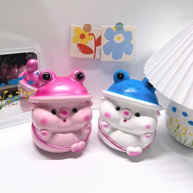 Chin Decor Heo đất lợn đất đội mũ ếch Size bé dễ thương Ống Tiết Kiệm Đựng Tiền Ống Heo Phòng Khách