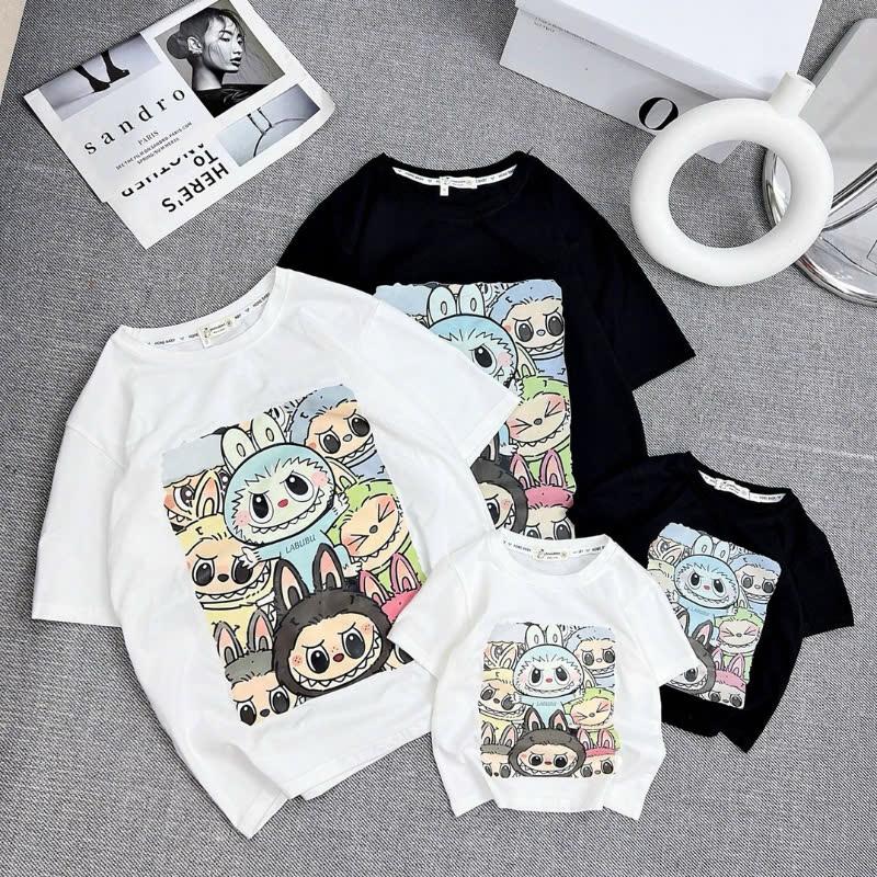 Áo Thun LABUBU mẹ và bé, Áo phông cotton tay lỡ form rộng hottrend cho mẹ từ 38 đến 70 kg và bé trai, bé gái từ 8 đến 28 kg - SUN KID'S Top Women