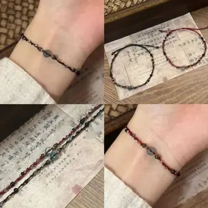 Gelang Serut Tenun Batu Giok Wanita Gelang Retro Tali Gesper Fashion indah Keberuntungan Gaya Cina