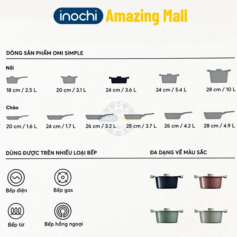 Nồi Chảo vân đá phủ sứ chống dính Omi Simple Inochi nhôm đúc nguyên khối sử dụng được bếp từ Inochi Amazing Mall 2