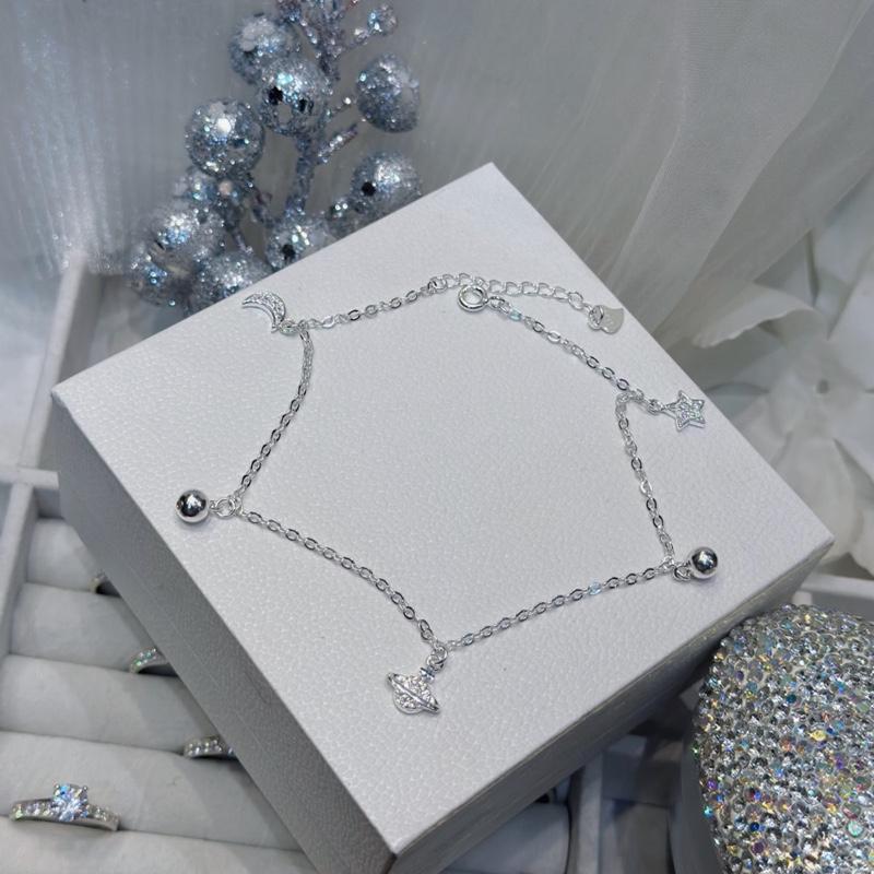 Phụ Kiện Lắc Chân Bạc Ý 925 Chữ Cong Tòn Ten Vệ Tinh Ngôi Sao Trái Châu LC29 KHÔNG XI KIM