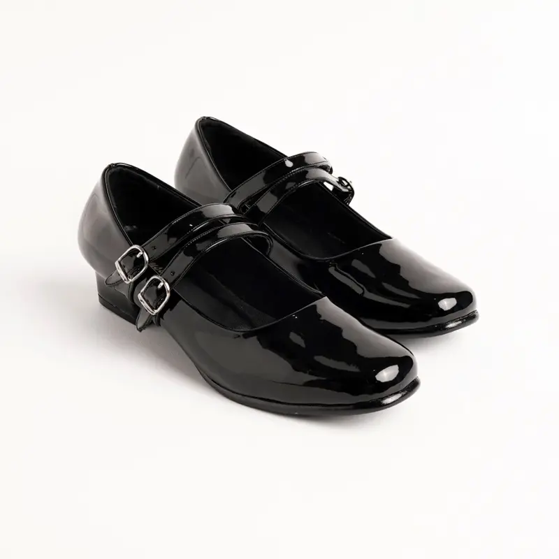 Mary Jane Shoes BIG SIZE 41-42-43-44-45 Sepatu Formal Paskibra Hak Tahu 3cm Tali Gesper2 Ukuran JUMBO BESAR Original EMRSH Heels Wanita sepatu pantofel hitam mengkilap tali sabuk 1