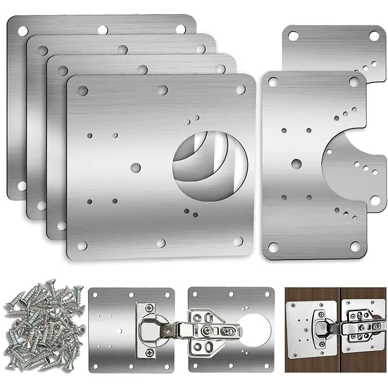 Cabinet Hinge Repair Plate, Stainless Steel Hinge Repair Board, Kitchen Cupboard Door Hinge Repair Brackets Kit, Hinge Fixing Plate Bracket Kit with Mounting Screw