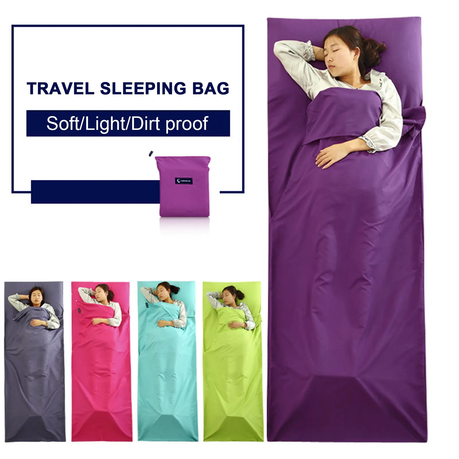 ilayersf-Sleeping Bag with Pillowcase Super Soft Wear Resistant Waterproof Non-Fading Lightweight Foldable Travel Sheet