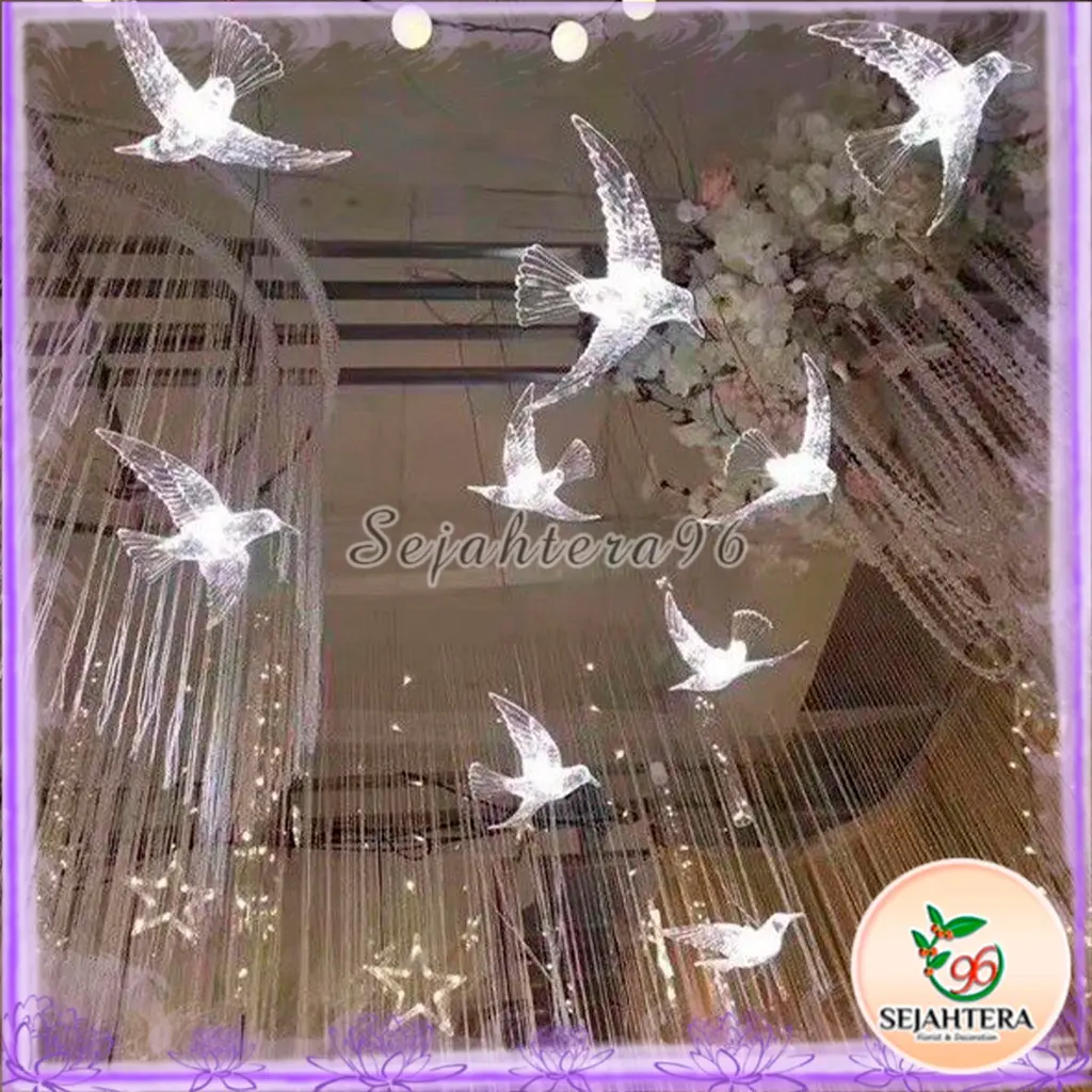 Lampu Burung Akrilik Dekorasi Hias Gantung LED Dekorasi Wedding Plastik Acrylic Pelaminan
