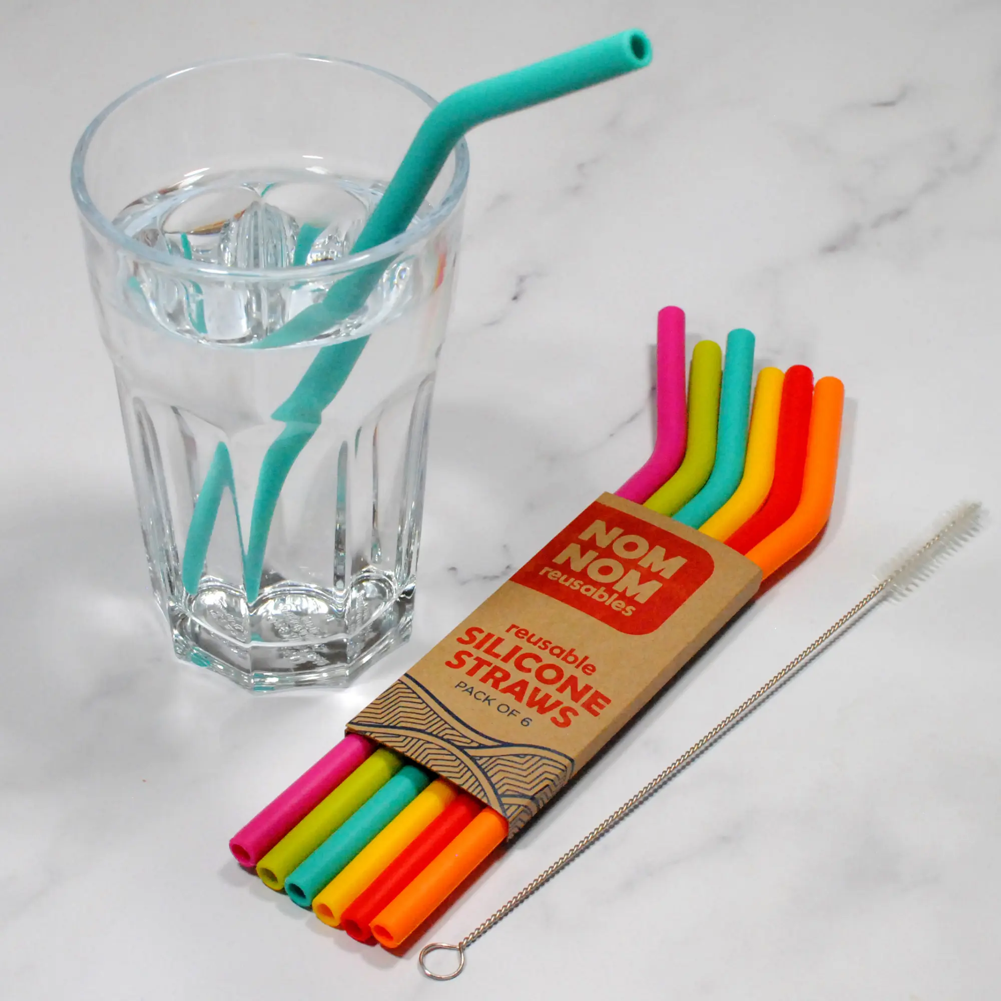 Rainbow Silicone Straws pack of 6