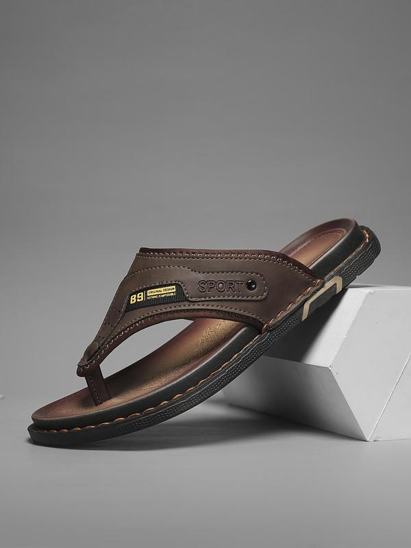 Men's Casual PU Leather Slide Sandals, Non-slip Beach Shoes, Fashionable Barefoot Shoes for Daily Wear, Boy 3