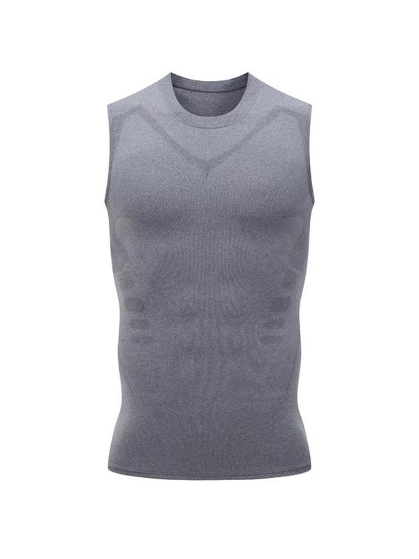 Men's Graphic Round Neck Sleeveless Shapewear Top, High Stretch Breathable Shaper Tank Top, Men Shapewear Top for Outdoor Daily Workout, Activewear 6