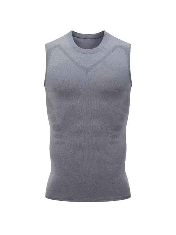 Men's Graphic Round Neck Sleeveless Shapewear Top, High Stretch Breathable Shaper Tank Top, Men Shapewear Top for Outdoor Daily Workout, Activewear 6