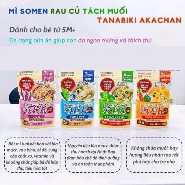 Mì udon rau củ tách muối akachan Nhật Bản cho bé từ 5m 1