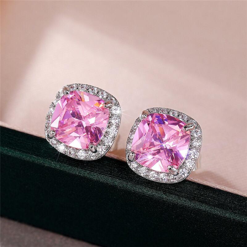 Product Introduction of Huitan Bright White/Yellow/Pink CZ Stud Earrings for Women Fashion Contracted Jewelry High Quality Wedding Engagement Earrings 21