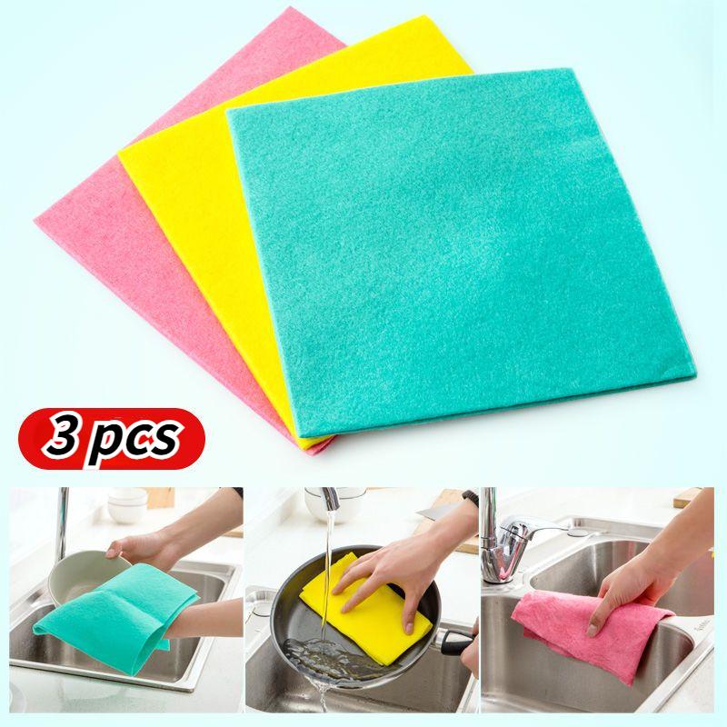 3Pcs Ultrafine Fiber Kitchen Dish Rags Dry Wet Used Oil Proo - TikTok ...