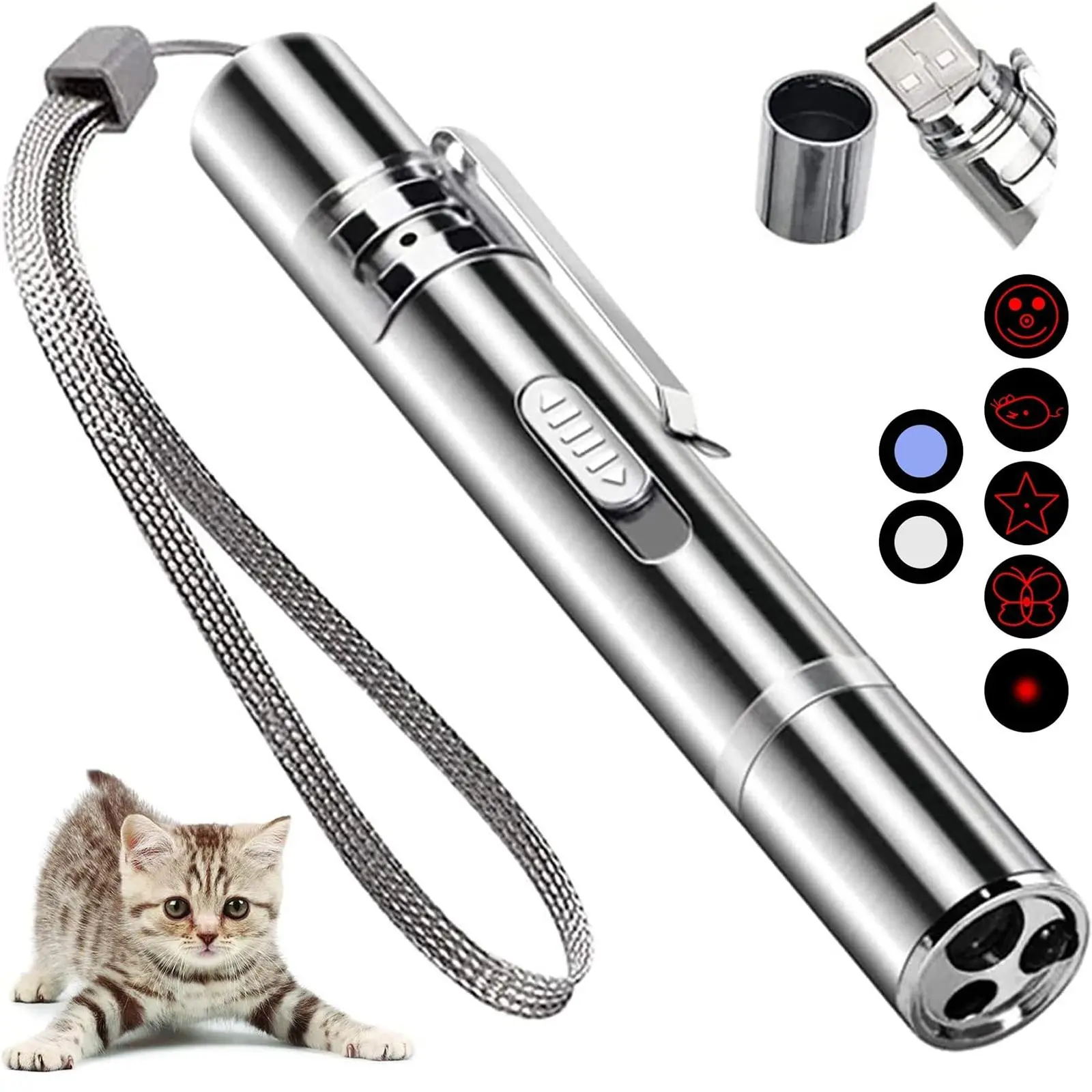 Gift for Pets, USB Rechargeable Laser Pet Toy, 1 Count 5 Adjustable Modes Pets Interactive Light Toy for Cat, Electric Pet Training Toy, Indoor & Outdoor Pet Toys, Christmas Gift