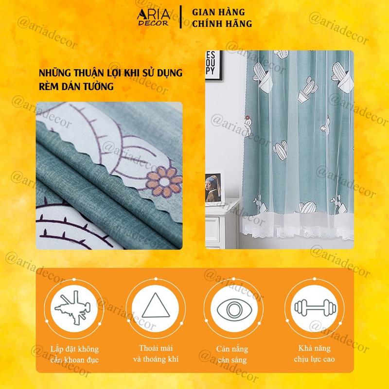 Rèm dán tường ARIA DECOR  mẫu THỎ CUTE không cần khoan đục, tặng kèm miếng dán, trang trí cửa sổ phòng ngủ, gác xép che tủ giày, tủ sách, tủ quần áo decor phòng cực chill 3