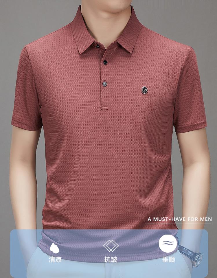 Product Introduction of Men's Polo Shirt, New Collection, Wrinkle-Free Ice Silk Material, Summer Business Collar, High Elastic, Breathable, Premium Ice Feel T-Shirt 1