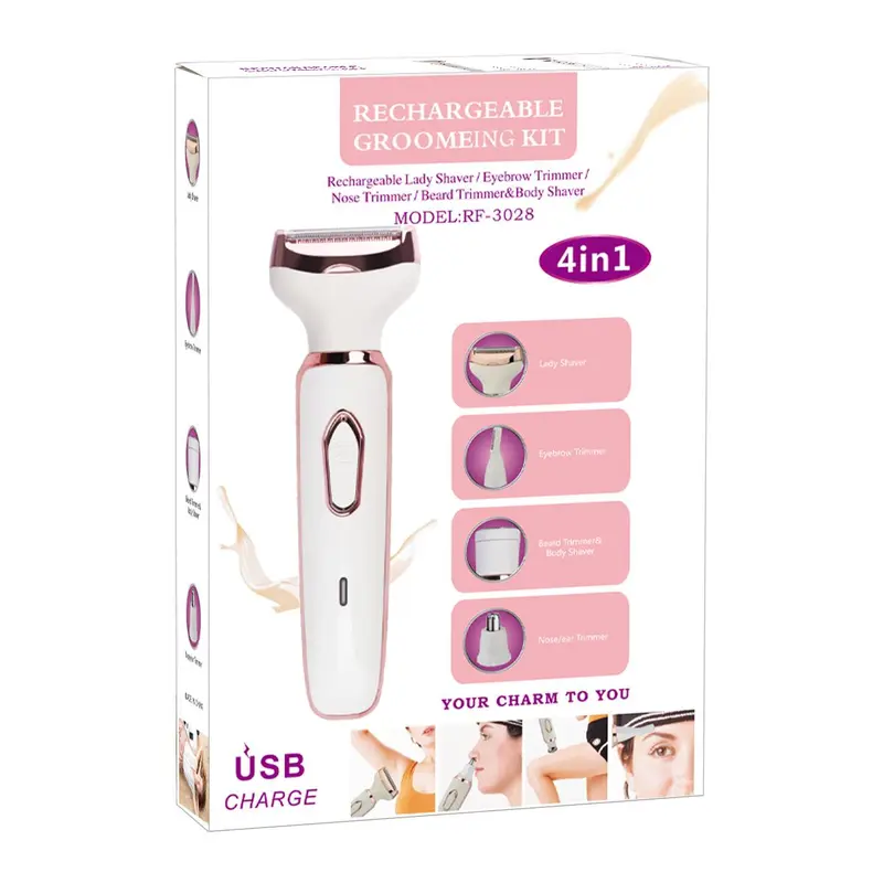 4 in 1 Electric Shaver, Rechargeable Women's Hair Trimmer Set, Wet and Dry Cordless Epilator for Eyebrows, Nose, Face, Legs, Underarms, Bikini, Facial, Shaving Products 4