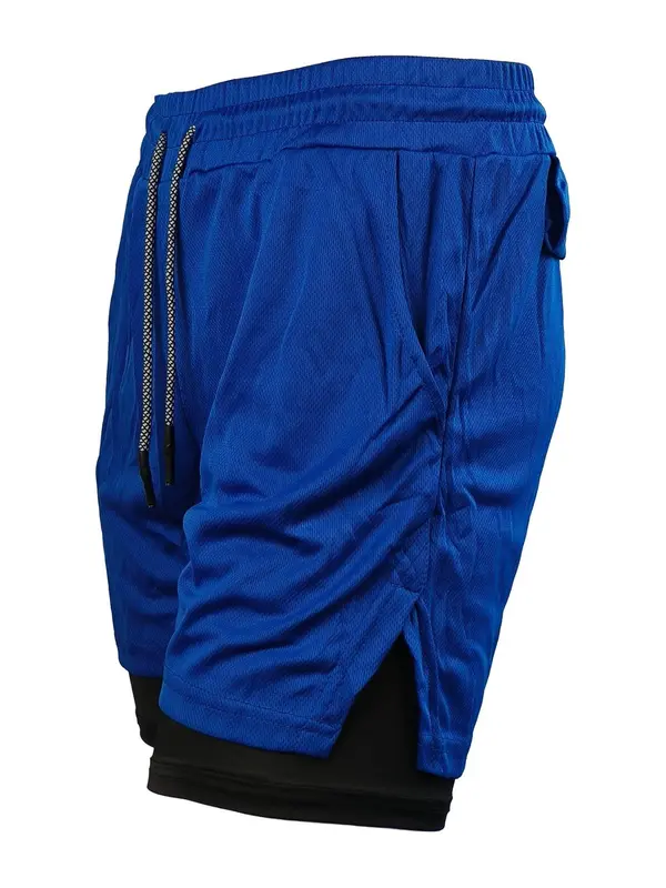 Men's Creepy Smile Face Print 2 in 1 Double Layer Drawstring Waist Gym Shorts, Casual Comfortable Breathable Quick Drying Pocket Shorts for Summer, Men's Bottoms for Workout Fitness Running 8